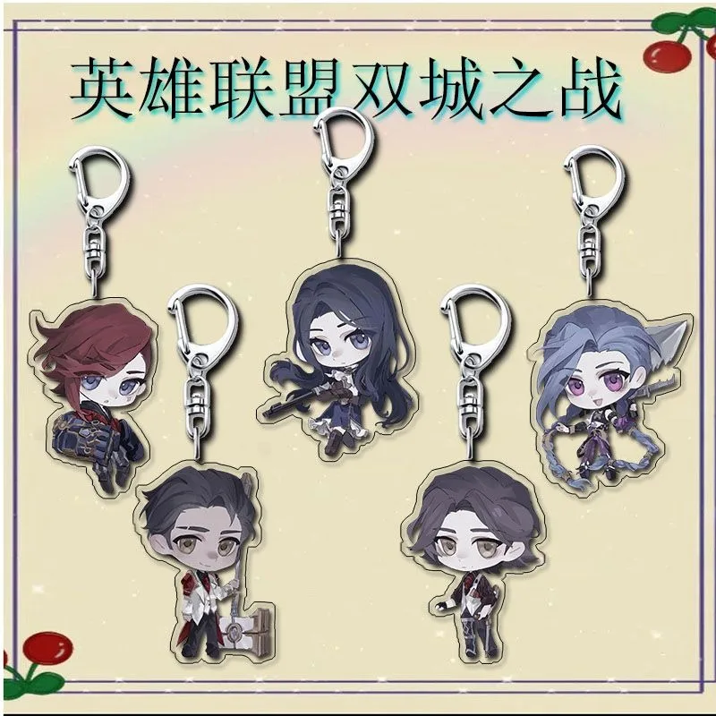 Game KeyChain Women LOL Arcane Key Chain for Men Vi Key Ring Jinx Acrylic Keyring Caitlyn Pendant