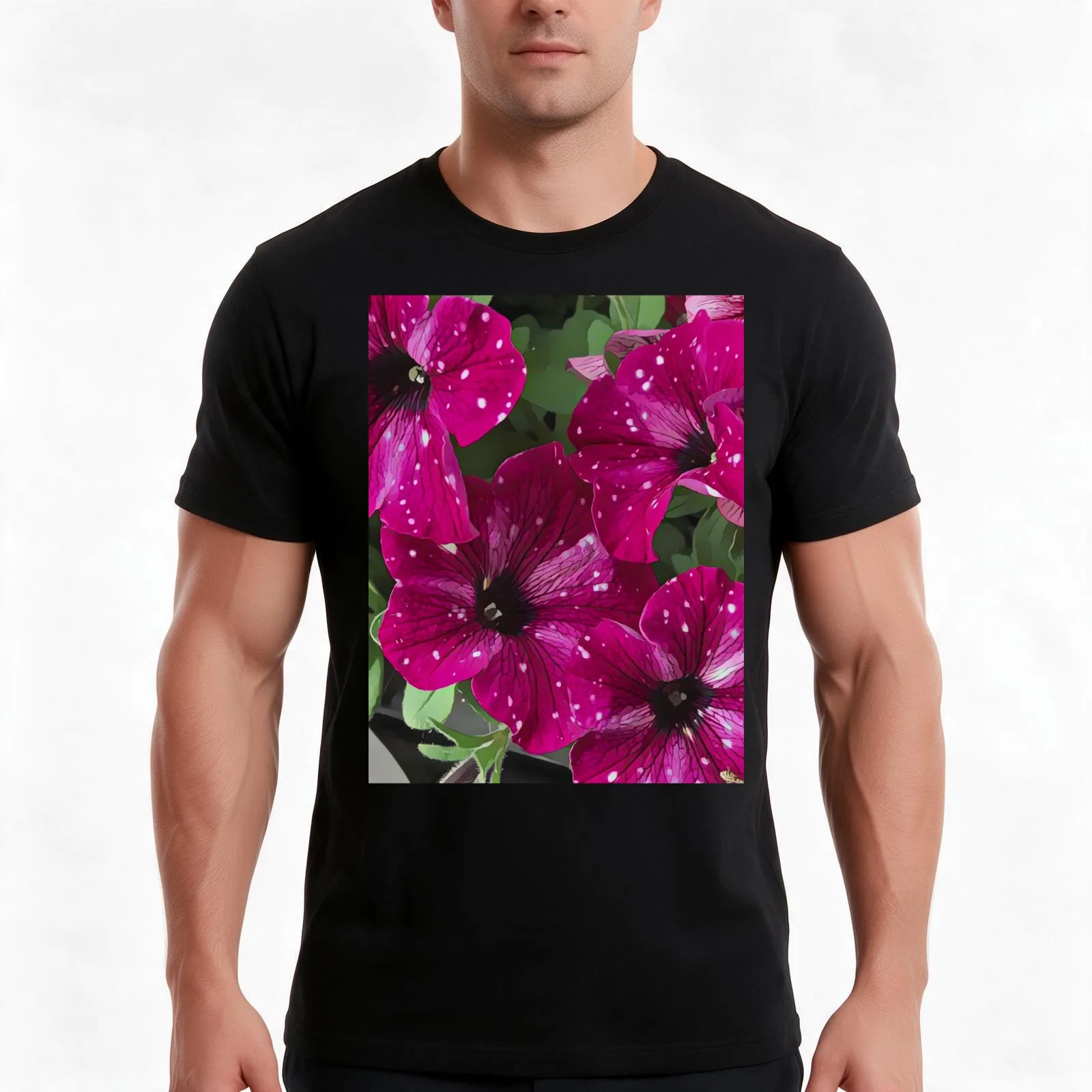 Starry Petunia – Speckled Floral Art by Petalography T-Shirt Summer Casual Cotton Tee Oversized Streetwear Tops 100% Cotton