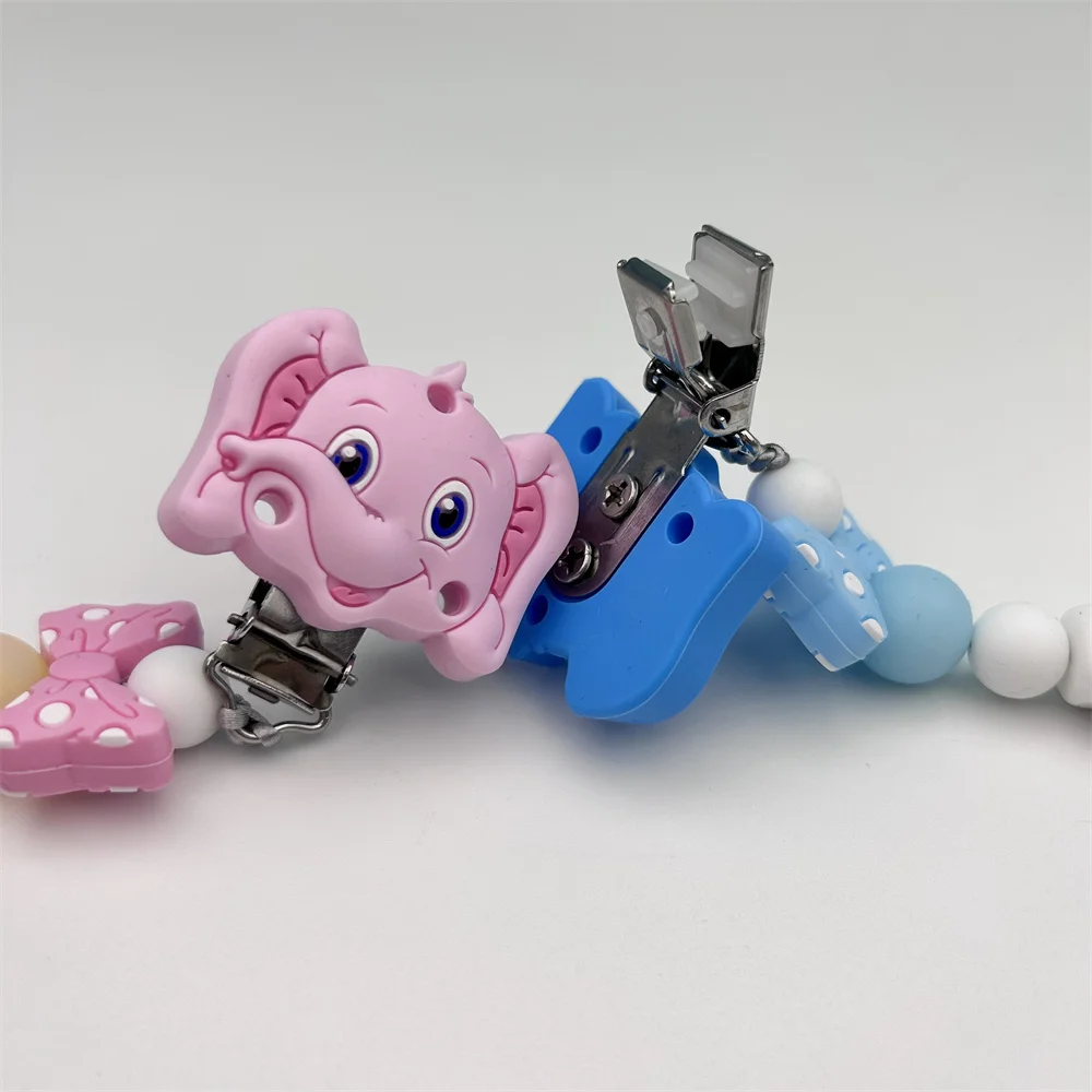 개인화 된 편지 이름 아기 실리콘 코끼리 빛나는 구슬 펜던트 젖꼭지 클립 홀더 체인 아기 Teether Kawaii 장난감 선물