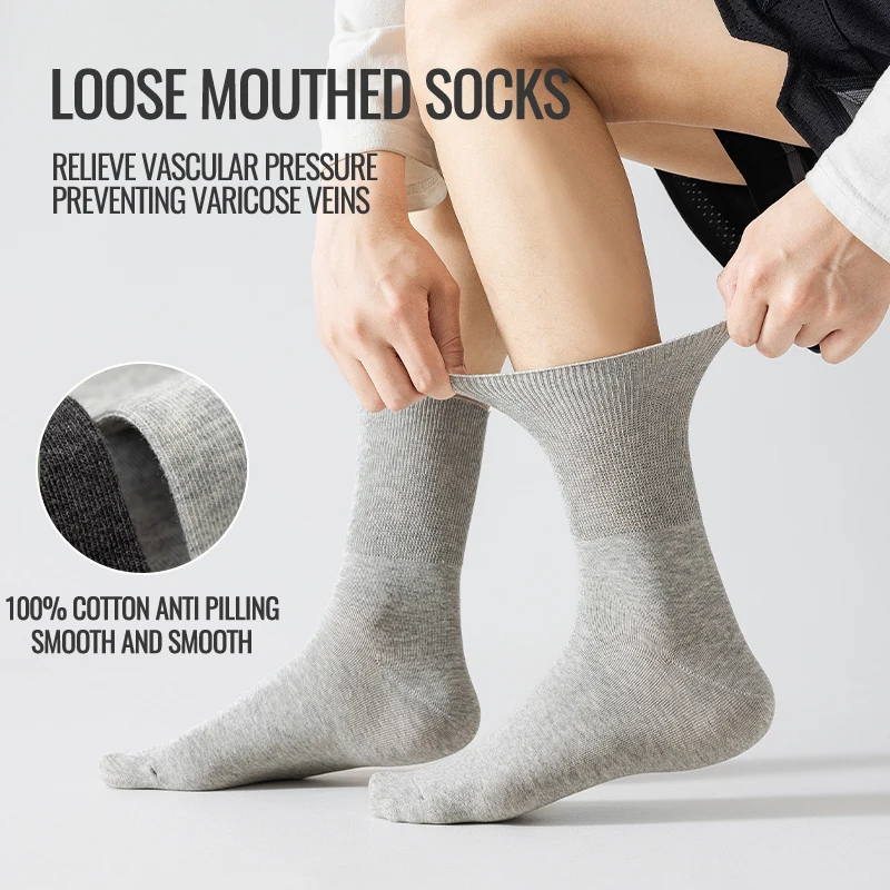 MiiOW calcetín de talla grande para hombre, calcetín de algodón puro, antiolor, pies gordos, calcetín suelto ensanchado elástico, calcetín de compresión para ancianos, calcetín sin encuadernación