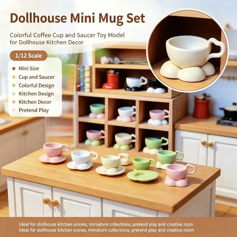 Mini French Coffee Cup & Saucer Kit Realistic Dollhouse Afternoon Tea Scene Decor Micro Landscape Ornament
