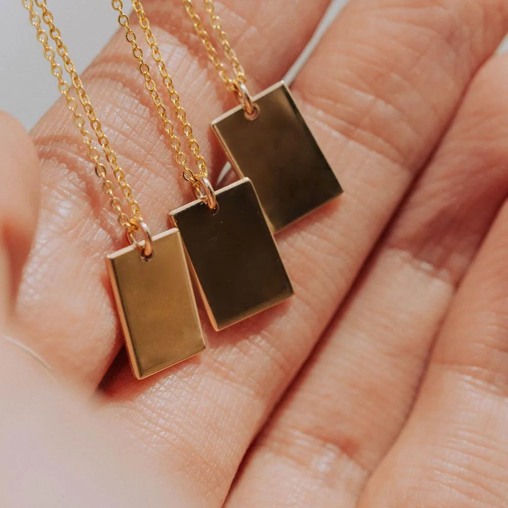 Minimalistische 18x12mm Rechteckige Anhänger-Halskette 14K Vergoldeter Edelstahl Schlichte Rechteckige Tag-Halskette für Frauen – Detail 7