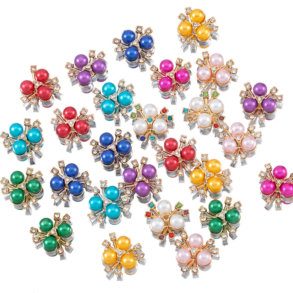 

100Pcs sets 21mm colored three pearls flower heart flower buckle, hair accessories buckle decoration DIY