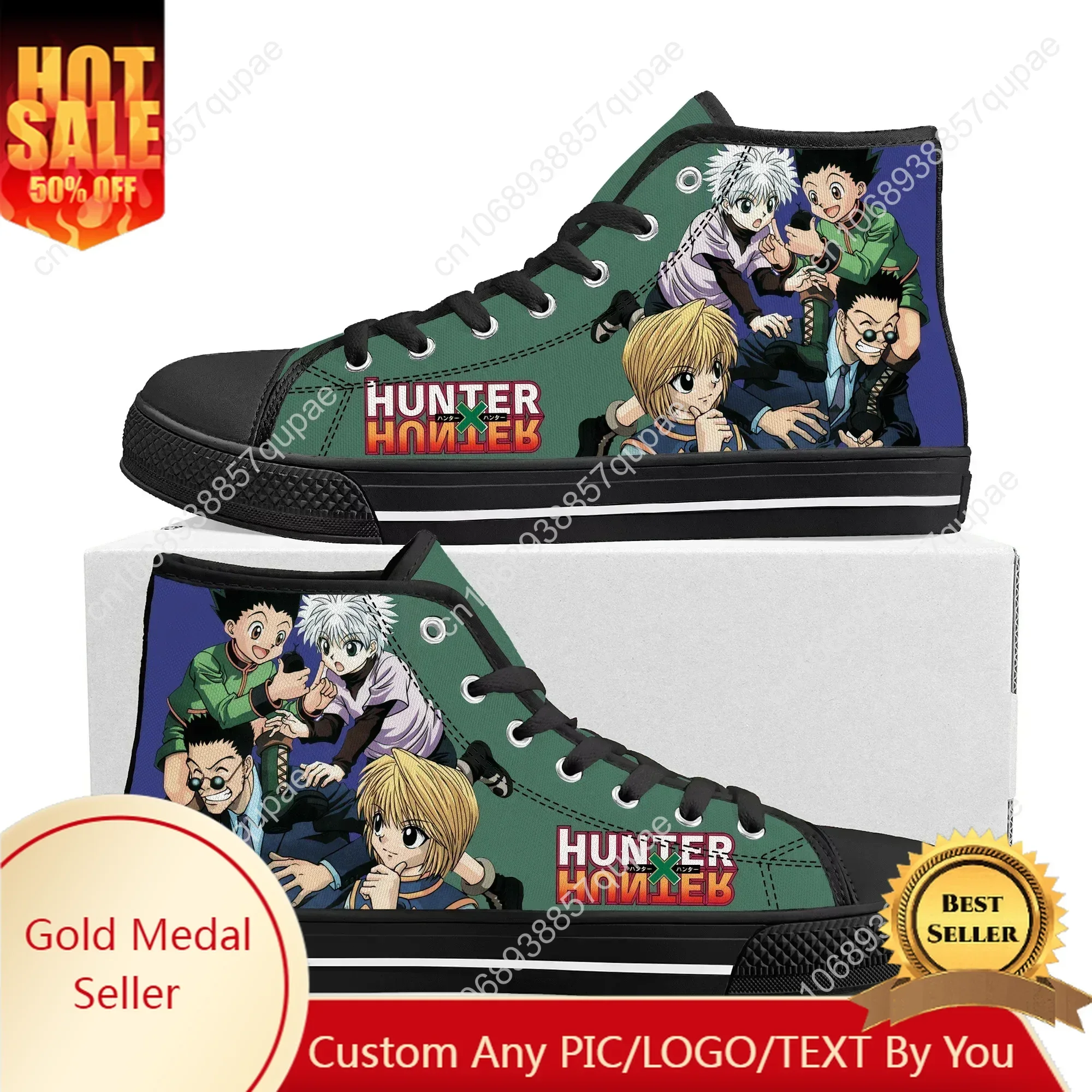 

Высокие кроссовки Hunter x Hunter, мужские и женские подростковые парусиновые кроссовки высокого качества Gon Freecss, повседневная обувь на заказ, индивидуальный заказ