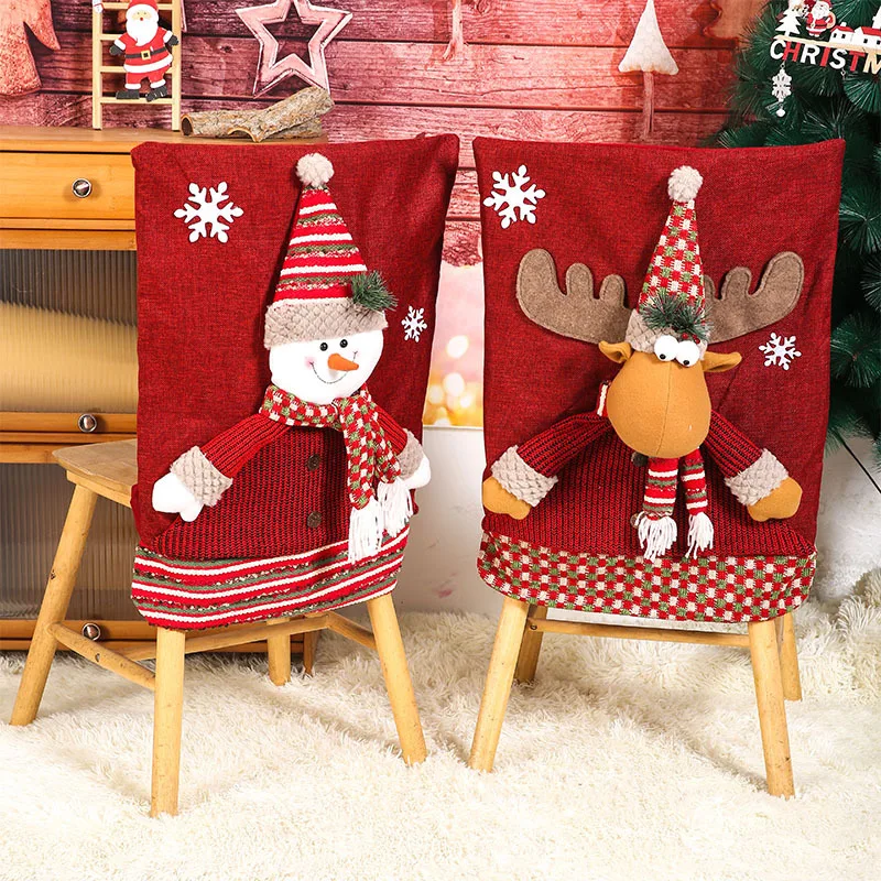 

Christmas Chair Back Covers Santa Claus Snowman Reindeer Xmas Dinner Table Chair Slipcovers Kitchen Decor