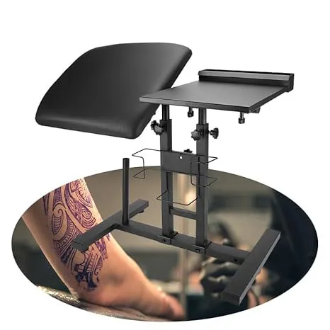 Adjustable Tattoo Arm Rest Stand Professional Tattoo Table Station with Storage Tray for Supplies and Equipment