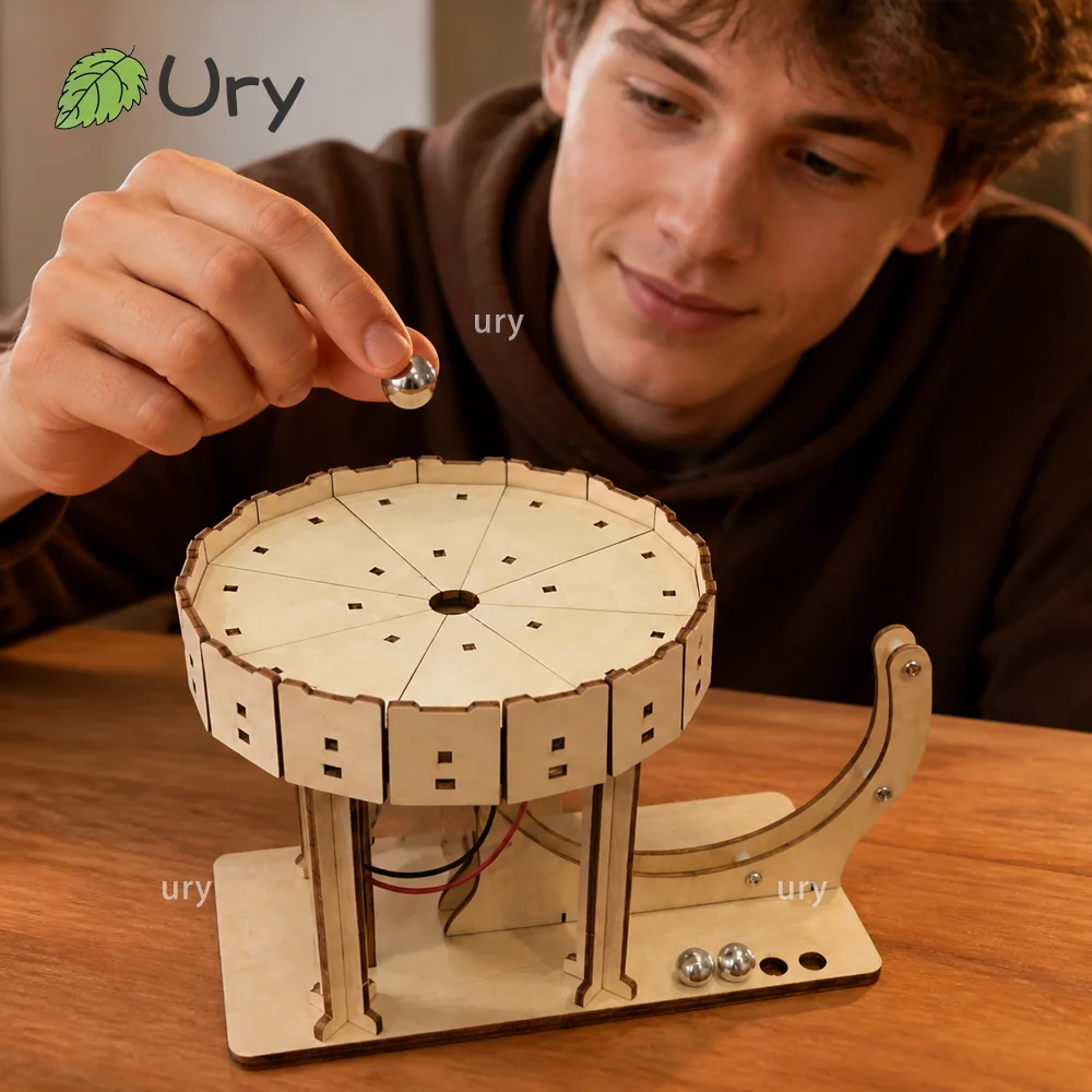 Ury 3D Wooden Puzzle Electric Track Device Marble Run Set Counter Current Compass Model Science Ball Maze Assembly Gift