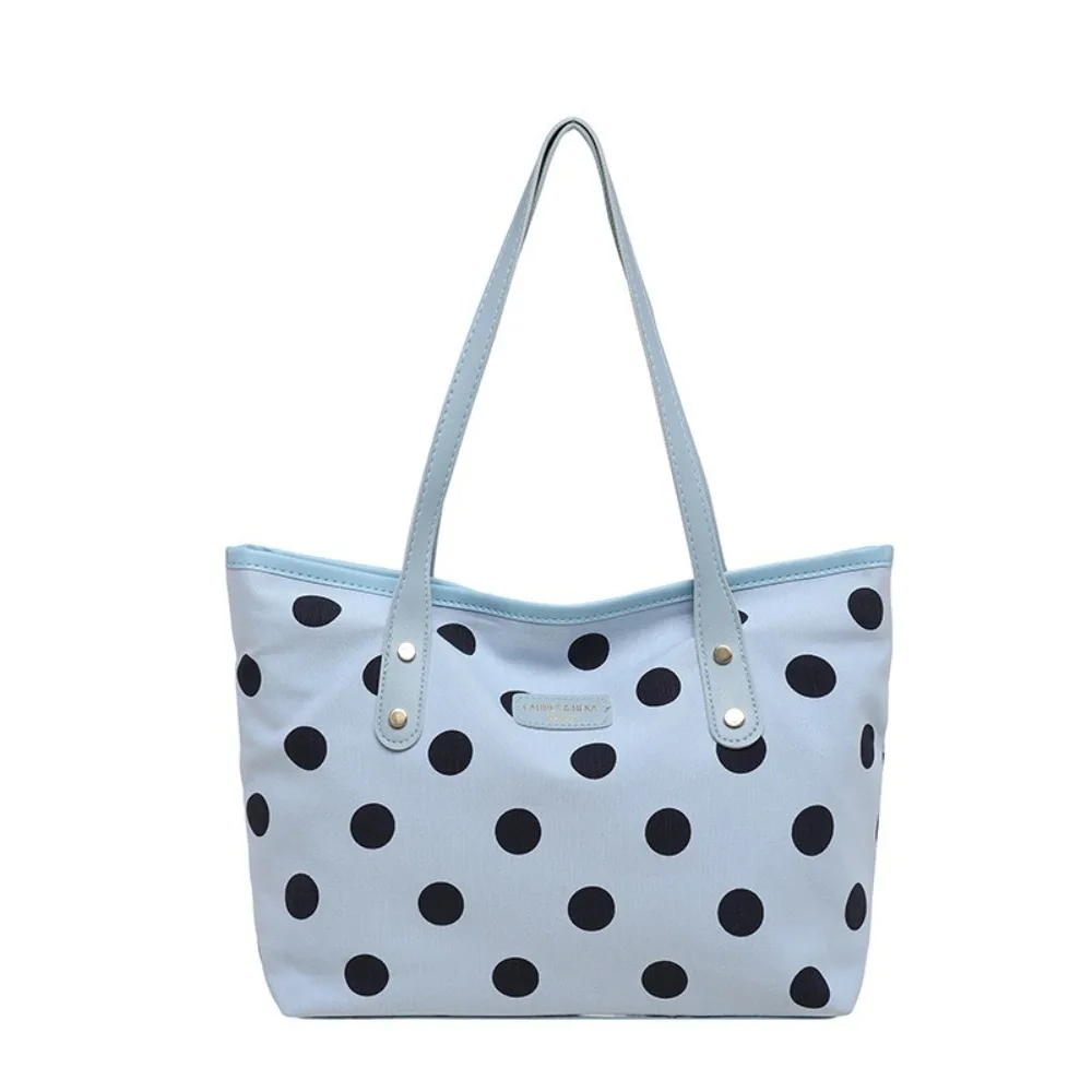 Handheld Polyester Women Tote Bag Large Capacity Polka Dot Shopping Handbag Casual Daily Carry Bag Shopping Outing