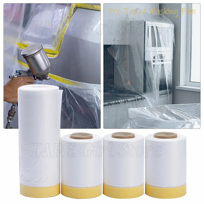 

20M Pack Tape and Drape, Pre-Taped Masking Film Paper for Automotive Painting Covering, indoor outdoor decor paint spray cover