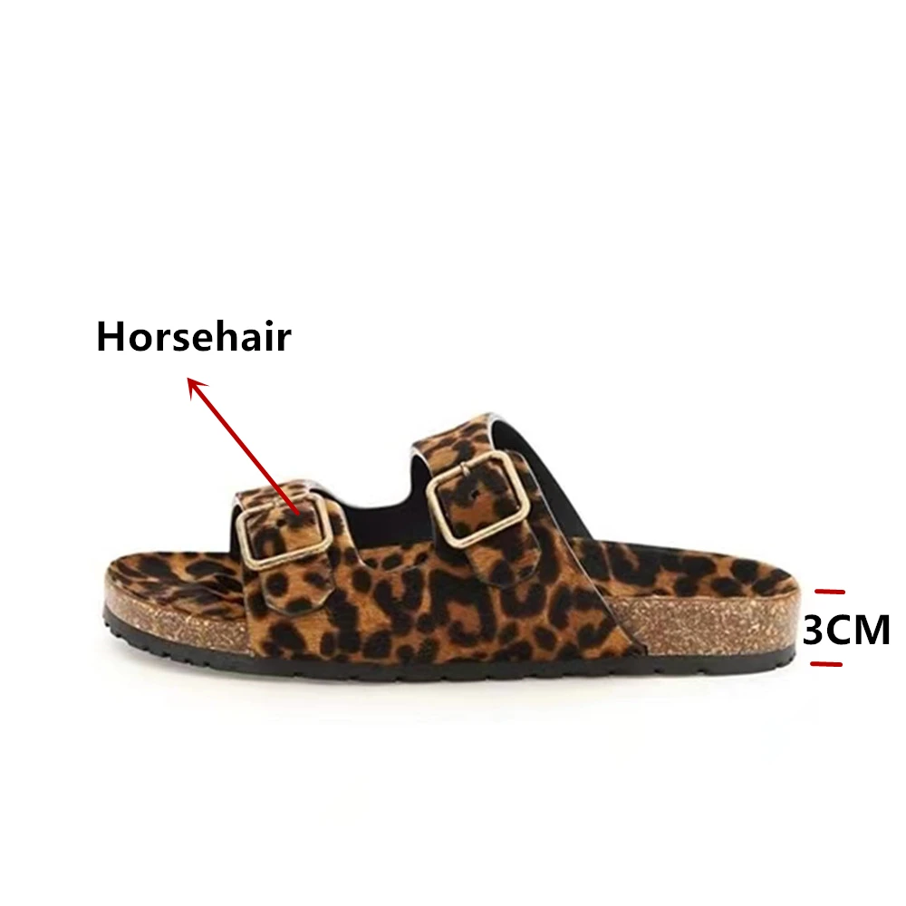 FEDONAS New Ins Horsehair Leather Sandals Buckles Leopard Flats Platforms Summer Shoes Woman Comfort New Casual Shoes Slippers