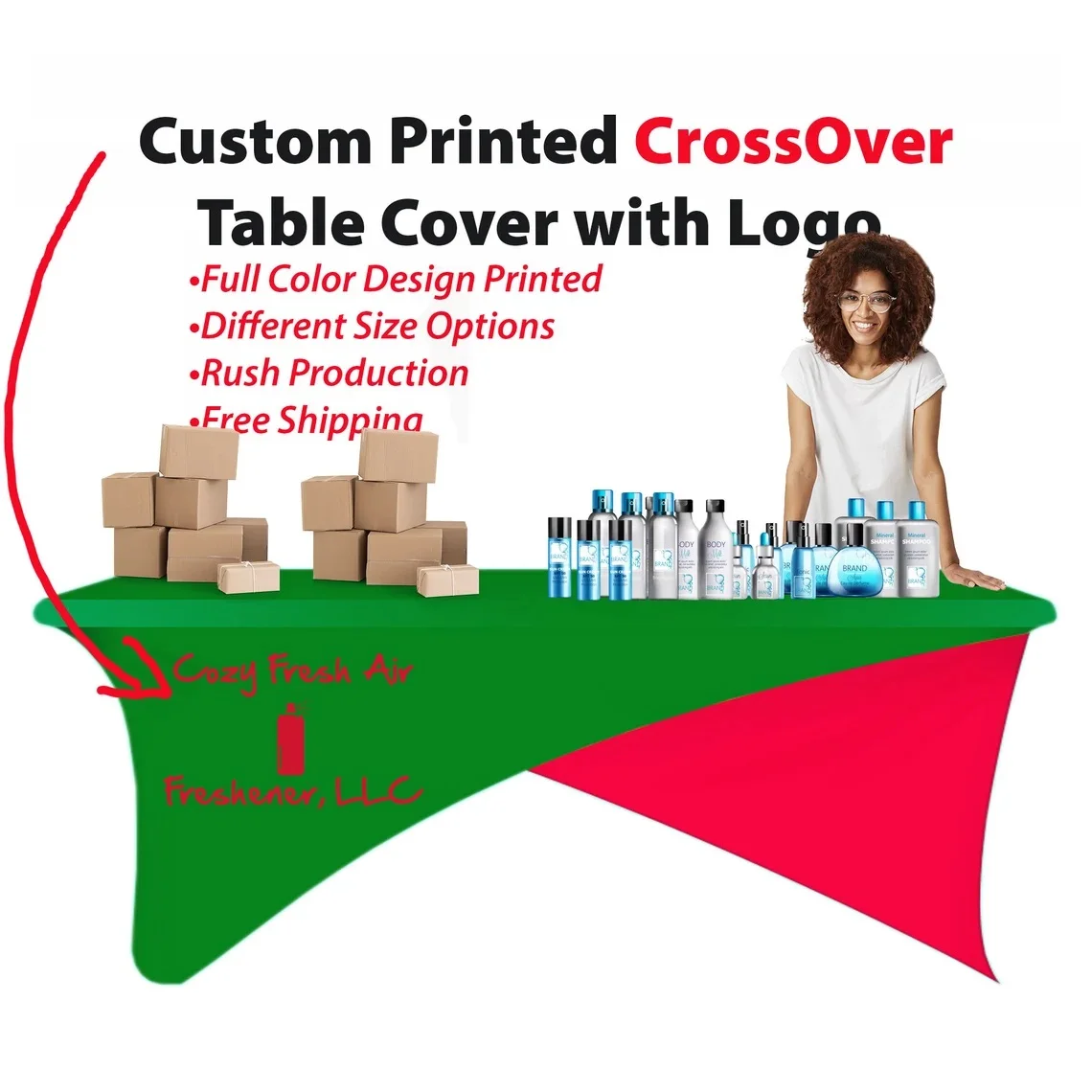 Custom Crossover Expo Table Cloth with Logo Best Quality for Trade and Craft Shows, Wedding, Banquet, Vendor Events