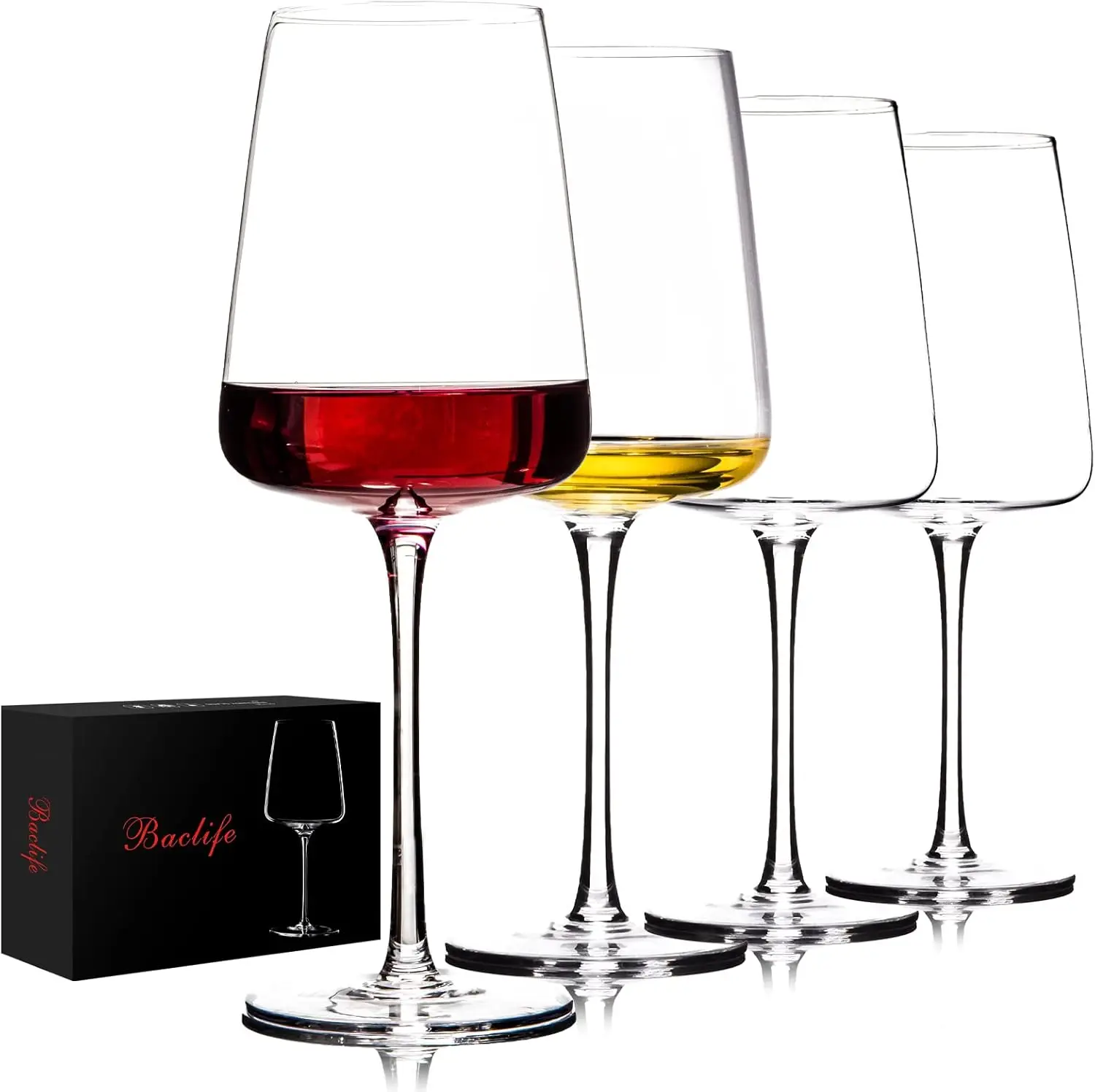 

Hand Blown Red Wine Glasses Set of 4 – Premium Crystal Wine Glasses With Long Stem,19 oz – Unique Gift for Wedding,Birth