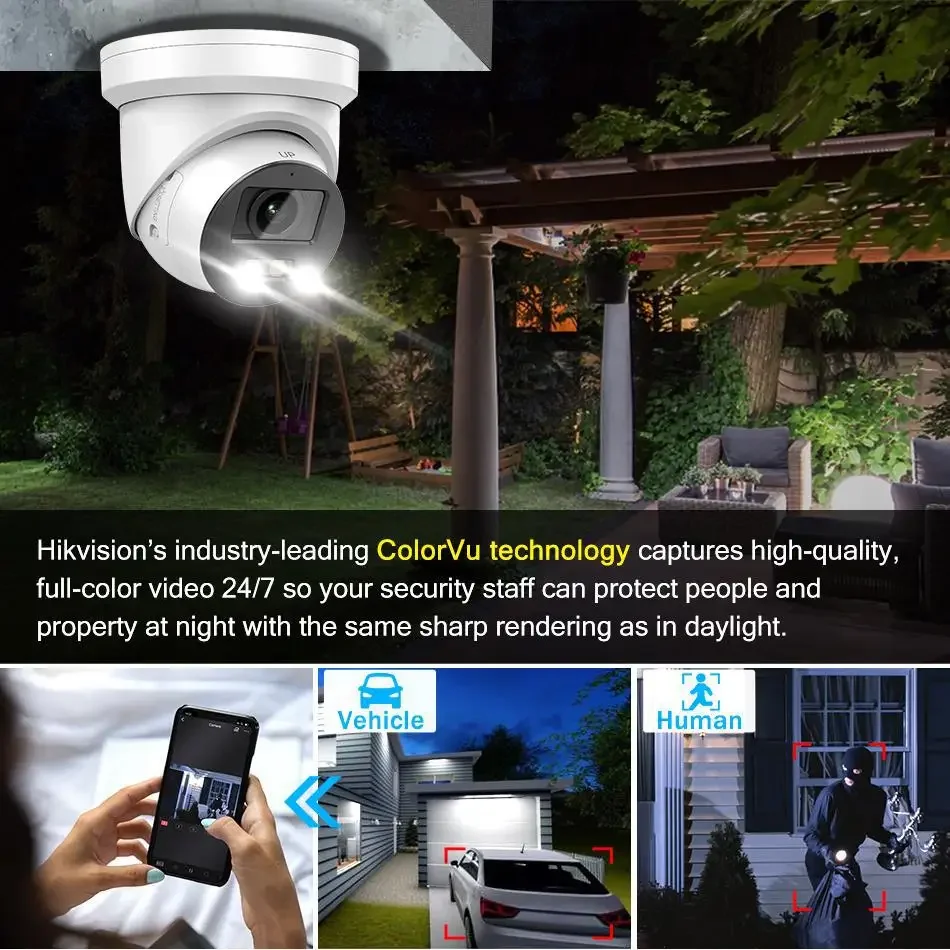 Imagem -03 - Hikvision-outdoor Segurança Vigilância Câmera ip Proteção Outdoor Detecção de Humanos e Veículos Acusense Colorvu Oem 4k 8mp Ds2cd2387g2-lsu sl