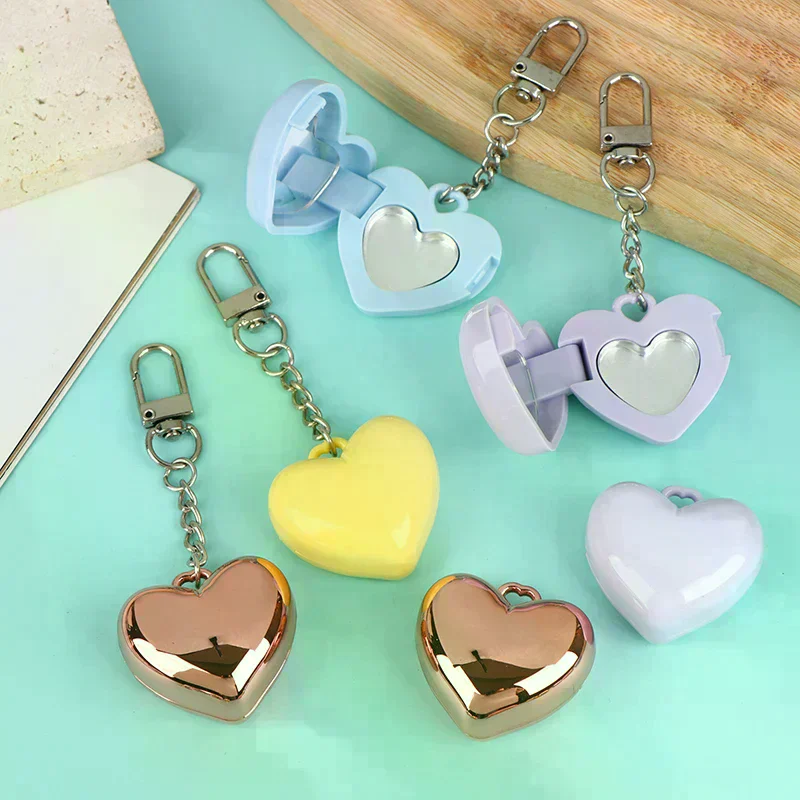 Pan Key Chain Lipstick Case Packaging And Heart Shape Mini Empty Blush Powder Box Eye Shadow Container With Mirror 1Pcs Aluminum