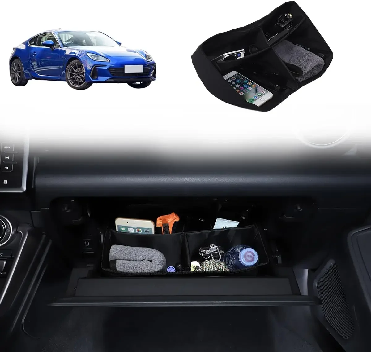 Oxford Cloth Car Glove Box Multipurpose Divider Storage Bag Book Pouch Organizer Tidy Bag Accessories For Subaru BRZ 2022-2026