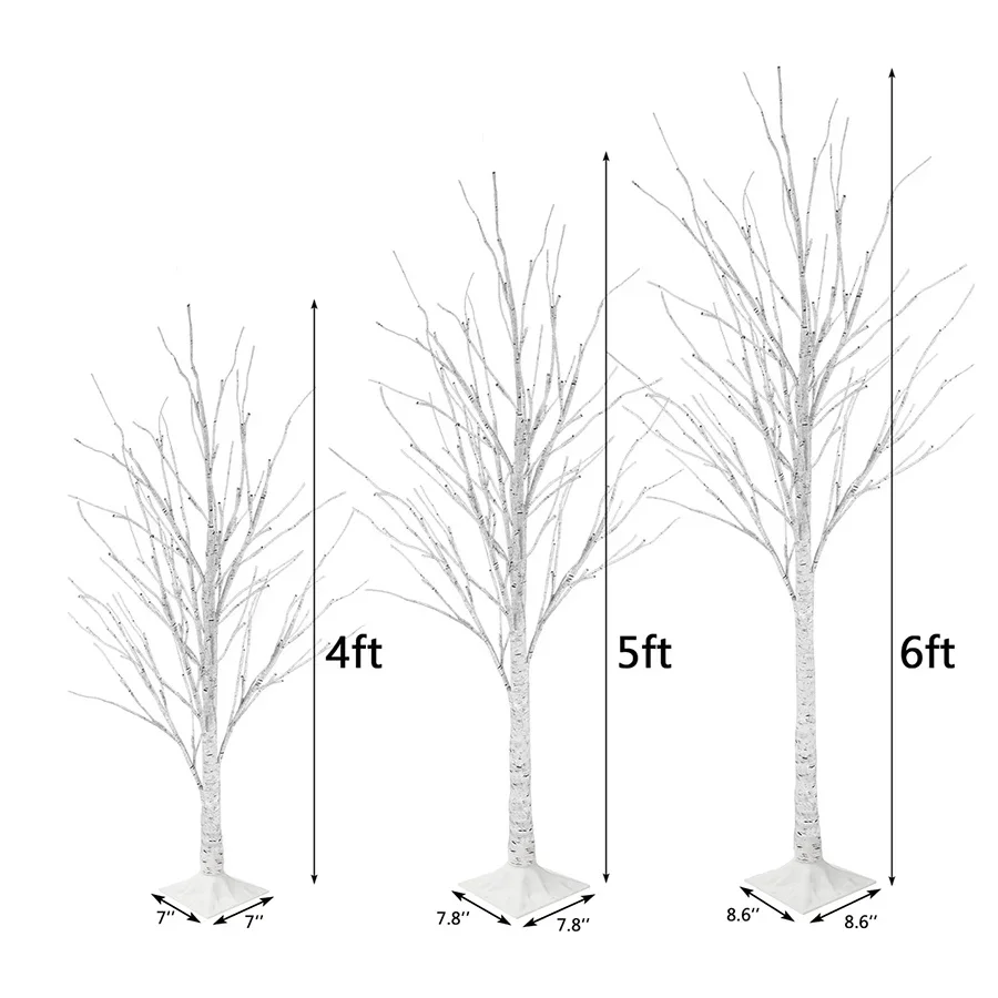 Pohon Birch cahaya 1.8M, cahaya pohon Birch putih dengan lampu LED pohon Natal putih luar ruangan dalam ruangan untuk dekorasi pesta rumah pernikahan