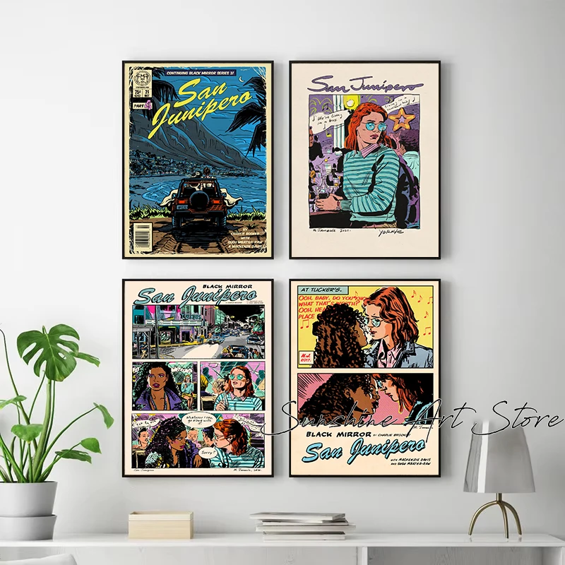 Póster Vintage de San Junipero, Pintura en Lienzo de Heaven Is A Place on Earth, Cuadros de Pared, Decoración del Hogar, Decoración Vintage de Cómics