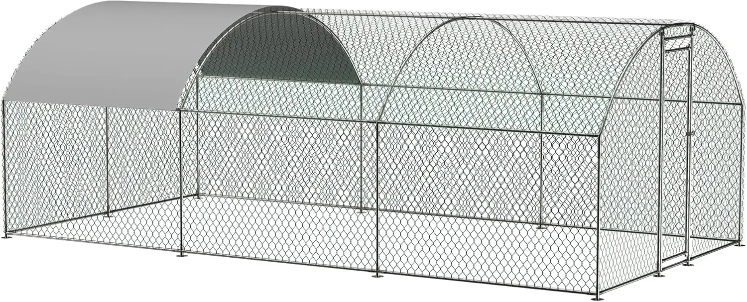 Outdoor Metal Chicken Coop, Large Walk-in Chicken Run Pen, Rabbit Habitat Dome Roof Dome Poultry Cage for Backyard Farm Use