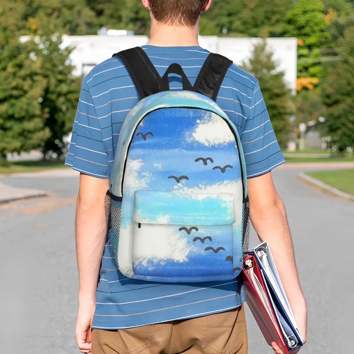 Blue Sky Clouds And Seagulls Print Backpack Student BookBag Children School Bag Laptop Shoulder Bags for Boys Girls