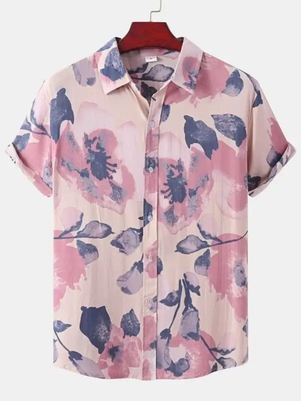 

Petal Collar Short Sleeve Men's Shirt Fashion Urban Style Polyester Fabric Easy Care Process Special Wide Fit Youth Fashion