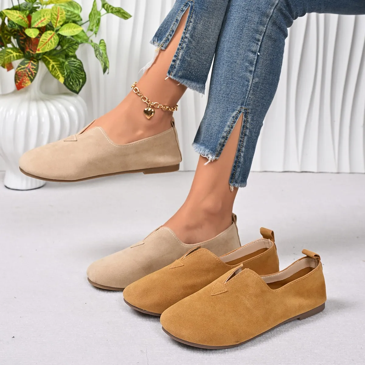 Women's Flat Shoes Slip-on Round Toe Low Heel Elegant High Quality Fashion Quick Delivery Wholesale Sale Lastest Ladies Footwear