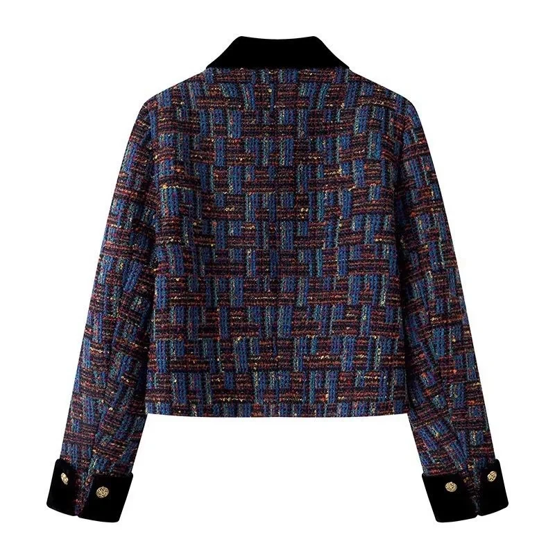 French Retro Color Contrast Small Fragrant Wind Short Coat Women 2026 Spring Autumn New Slim Tweed Temperament Top Female