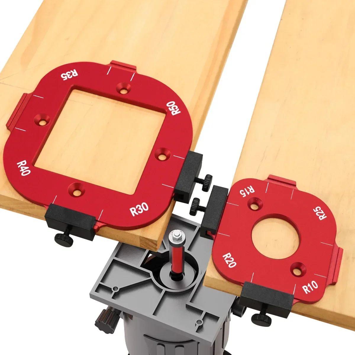 

Removable Clip Sizes R10-R50 Aluminum Round Corner Radius Template Set - Router Table Jig for Woodworking, Arc Cutting Aid with