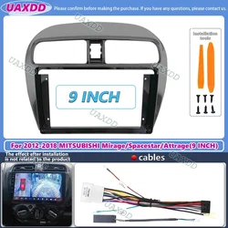 9Inch 2 Din Car Radio Frame Fascia Dash Kit DVD Radio Panel Stereo Cover For MITSUBISHI Attrage Mirage Spacestar 2012-2018 cable