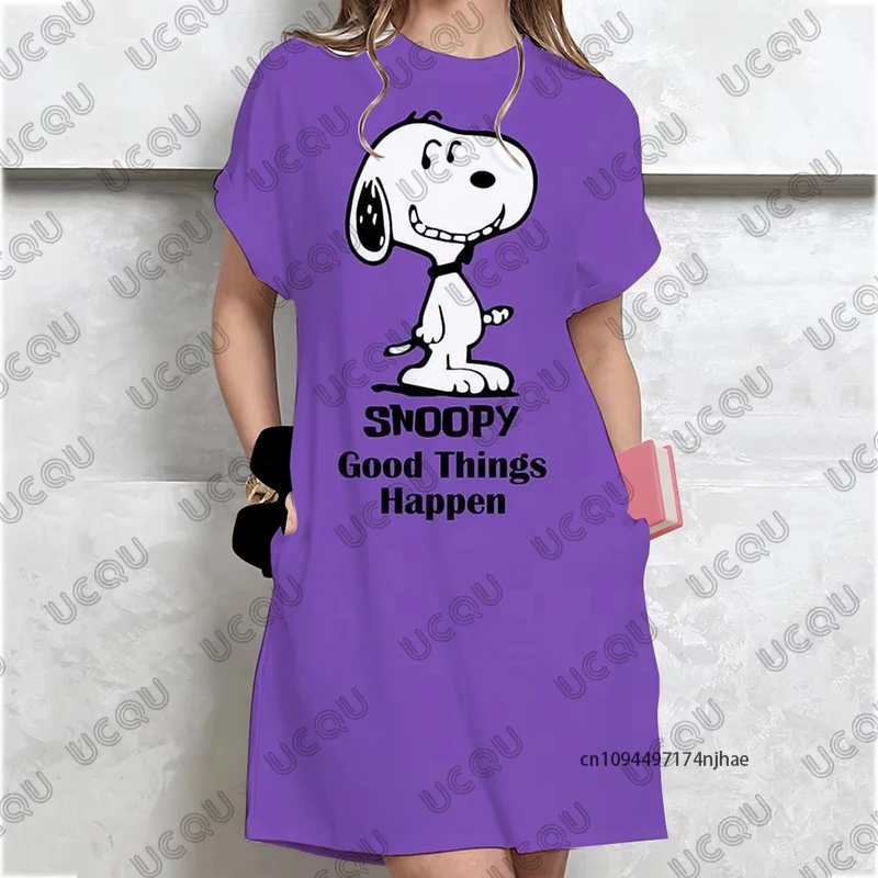 2025 새로운 귀여운 만화 스누피 프린트 여성 드레스 여름 옷 여성용 반팔 파티 드레스 캐주얼 여성 Y2k 드레스