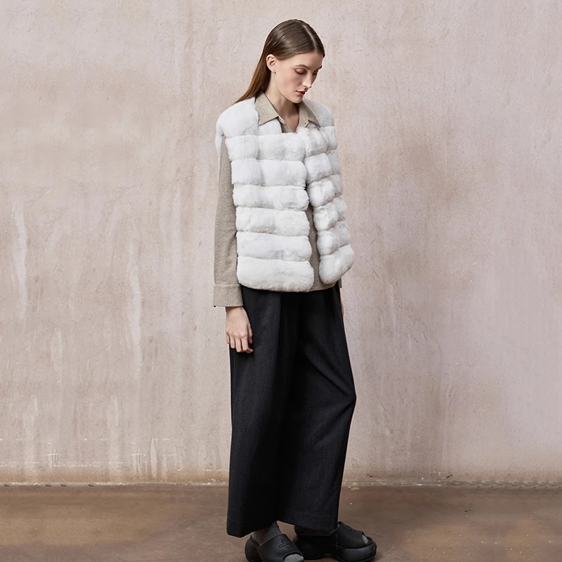 Ftangaiur Zimowy Import Czysta Biel Cyjanowy Niebieski Płaszcz Kamizelka z Szynszilli Damski Elegancki Krótki Kamizelka z Szynszilli w Naturalnym Kolorze z Dekoltem O-Neck