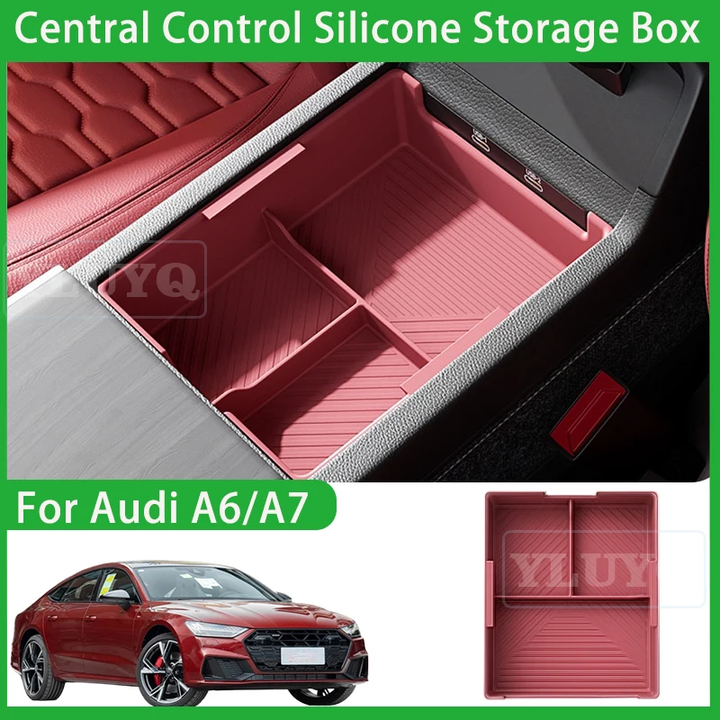 

For Audi 2019-2024 A6/A7 Armrest Box Storage Box Central Control Silicone Storage Box Anti-Slip Mat Car Interior Accessories
