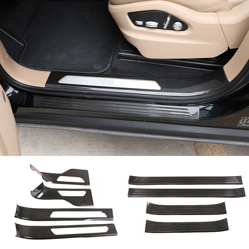 

For Porsche Cayenne 2018-2023 Real Carbon Fiber Car Door Sill Protector Door Sill Guard Scuff Plate Cover Trim Auto Accessories