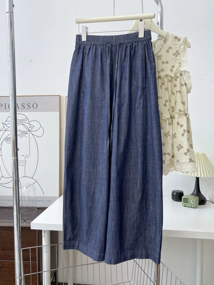 

Свободные повседневные прямые брюки с высокой талией для женщин, весна-лето, винтажный стиль, на шнуровке, укороченные, новинка 2026 года