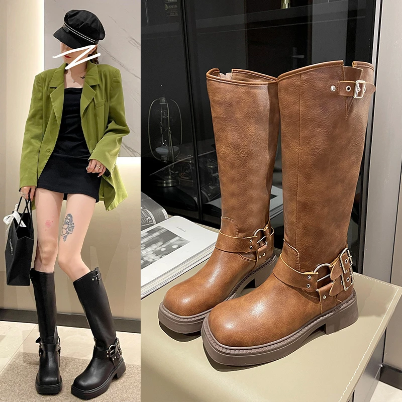 

Новинка 2025, винтажные джинсовые сапоги, длинные сапоги-трубы, модные стильные женские летние ботинки на тонкой подошве с высокой трубкой, женские ботинки