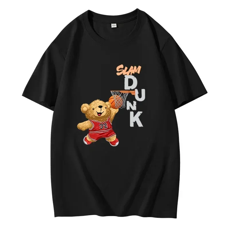 Summer harajuku custom Graphic T-Shirts Teddy Bear Slam  Letter Print  White Cotton Summer Tee Harajuku shirts Top for Men