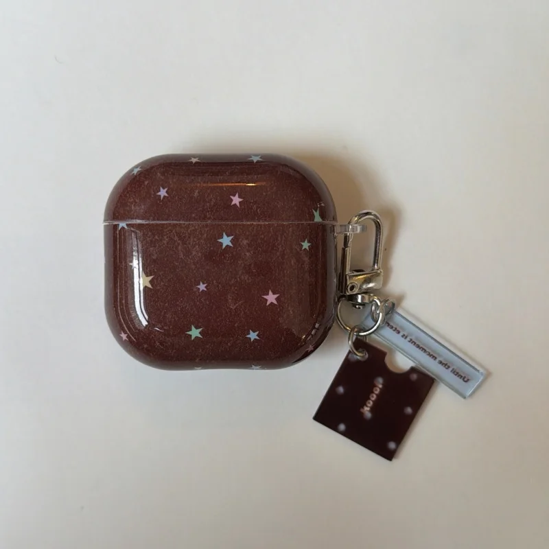IMD Colors Pattern Brown Earphone Case with Pendant for Airpods Pro, Pro2, Pro3, 1, Airpods 2, Airpods 3, Airpods 4, Dustproof