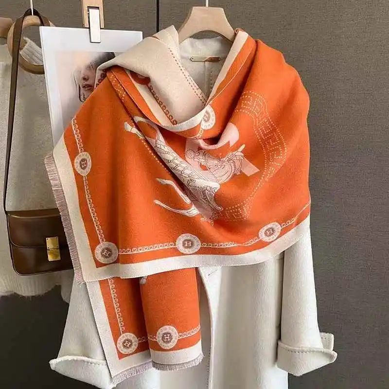 Luxury Winter Faux Cashmere Scarf Women 2025 fashionable Little horse thickened European and American warm Shawl image 6