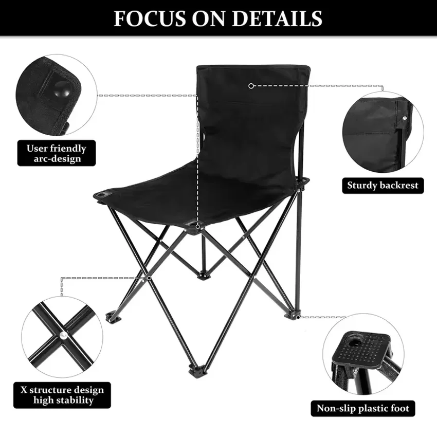 Outdoor Foldable Chair Camping Chair with Side Pocket Picnic Oxford Cloth Chairs Portable Beach Fishing Chairs Outdoor Chair