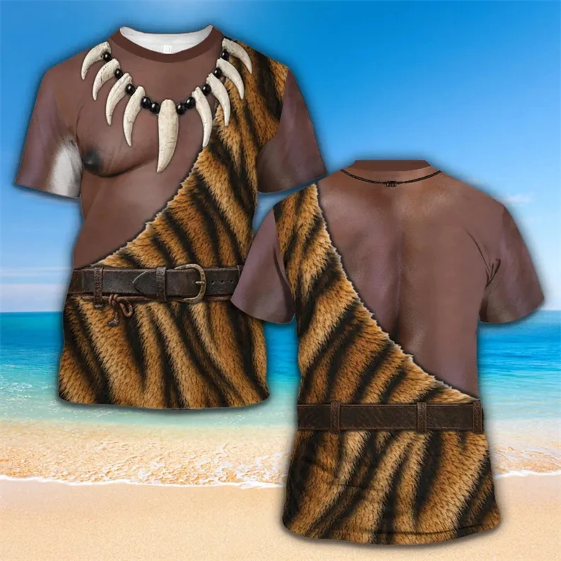 Novelty 3D Fake Body Muscle Pattern T‑Shirt Tropical Hawaiian Floral Bikini Muscle Torso Print Men Women Halloween Casual Tops