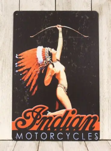 Indian Motorcycles Tin Metal Sign Vintage Style Ad Sexy Pinup Girl Chief  XZ