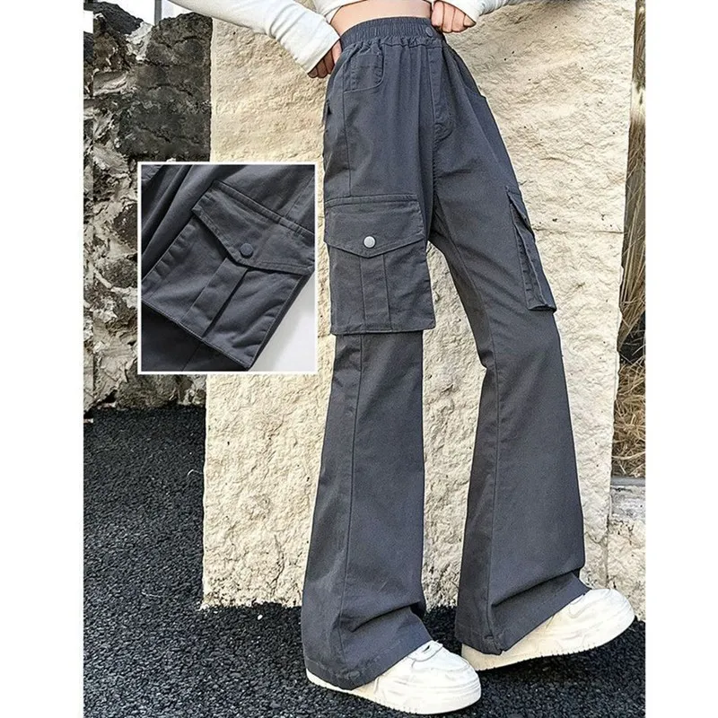 

Kids High Waist Straight Trousers Girls Hip Hop Joggers Cargo Pants Children Cool Sweatpants Multi Pocket Sports Elastic Pant