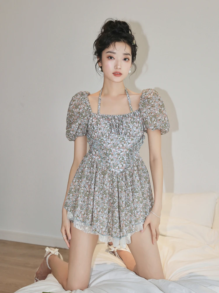 

Pure Desire Sle Women's One-Piece Swimsuit Floral Print Belly Covering Casual Leisure Swimwear ort Sve Fixed Cup