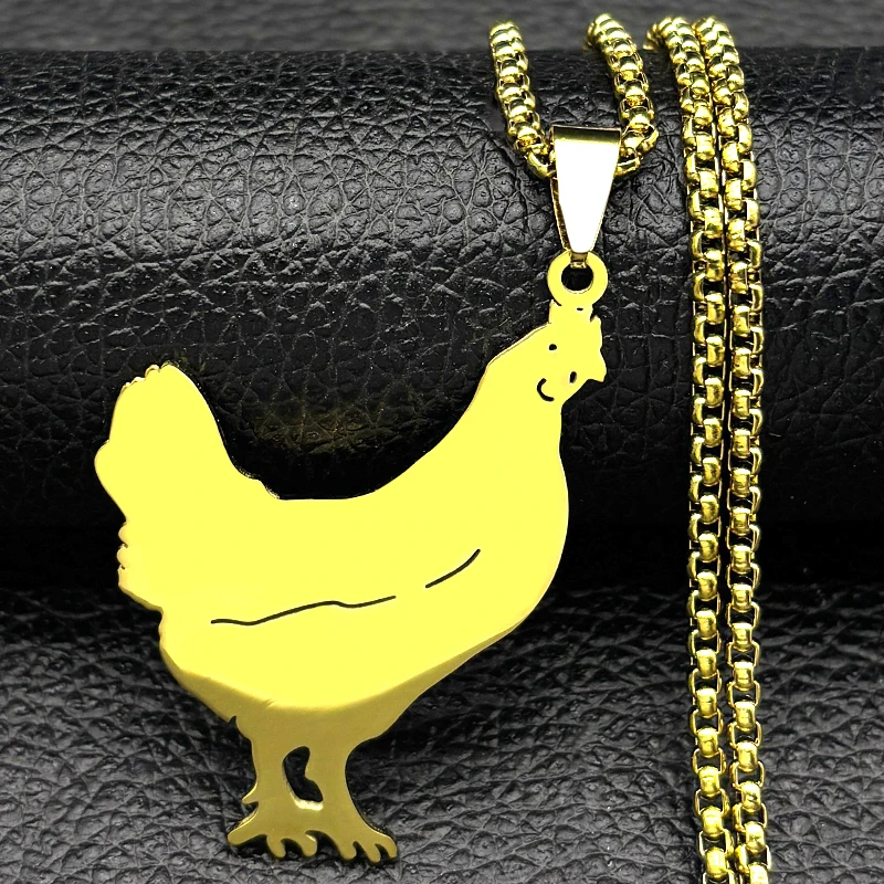 

Fashion Hen Pendant Necklace For Women Men Stainless Steel Gold Silver Color Animal Box Chain Necklaces Jewelry Gifts