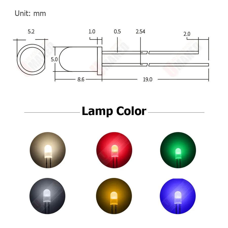 1000PCS F5 5mm 19mm leg Foggy LED round lamps diodes chip 3.2-3.4v 20mA light beads F5 led Emitting diodes WW/W/R/G/B/Y Lighting