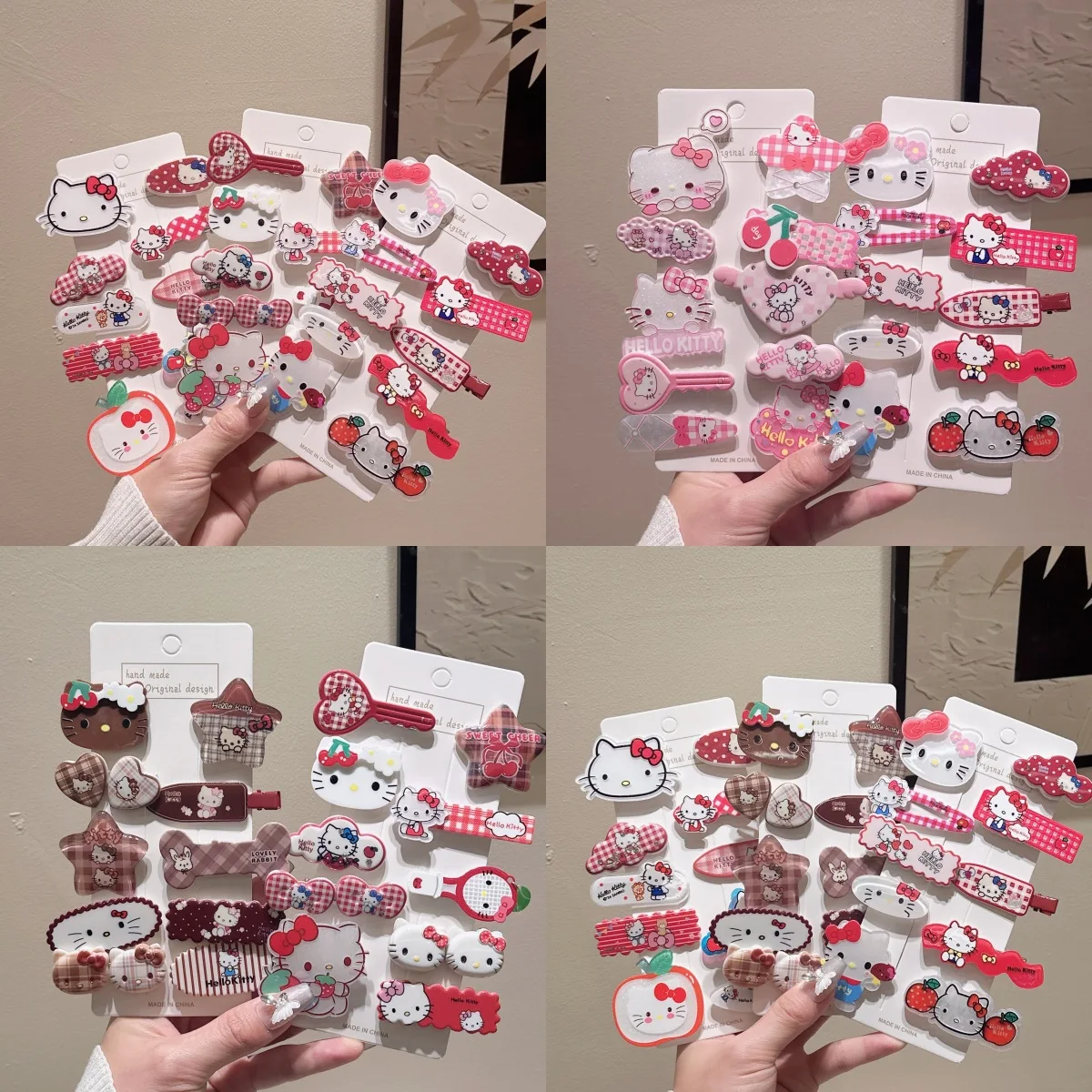 

10 Pcs Summer Girl's Fashion Cartoon Hello Kitty Hair Pin Hairpin Cute KT Girls' Bangs Hair Accessories Baby Child Holiday Gifts