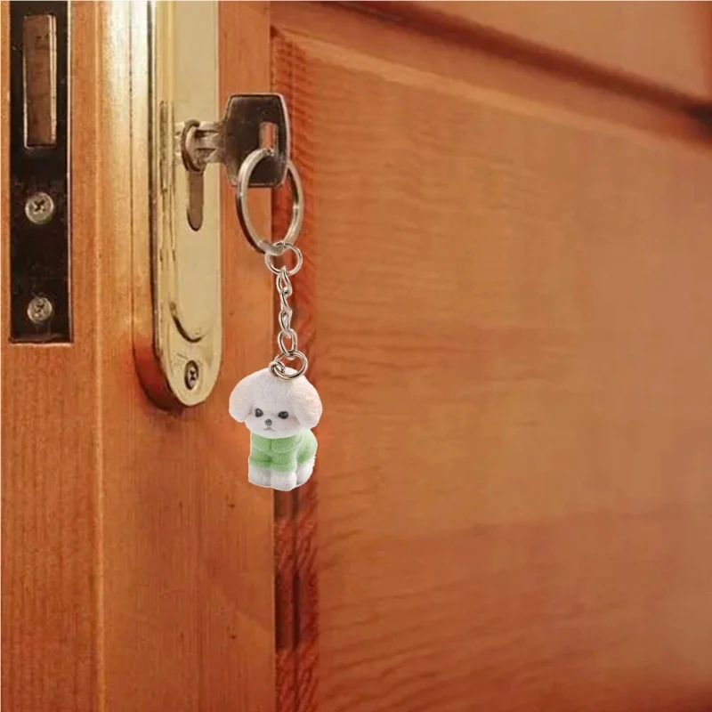 Flocking Dog Charm Keychain Creative Animal Key Chain Resin Car Keyring Jewelry Camera Bag Backpack Decors Handmade Dropship