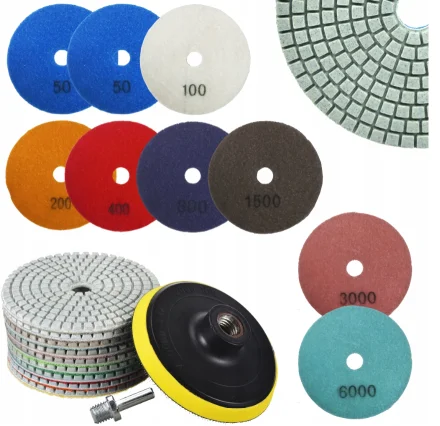 

10 Pieces Per Set With Rod 4 Inch 100mm Polishing Discs Diamond Polishing Pads for Granite Marble Quartz Wet Use