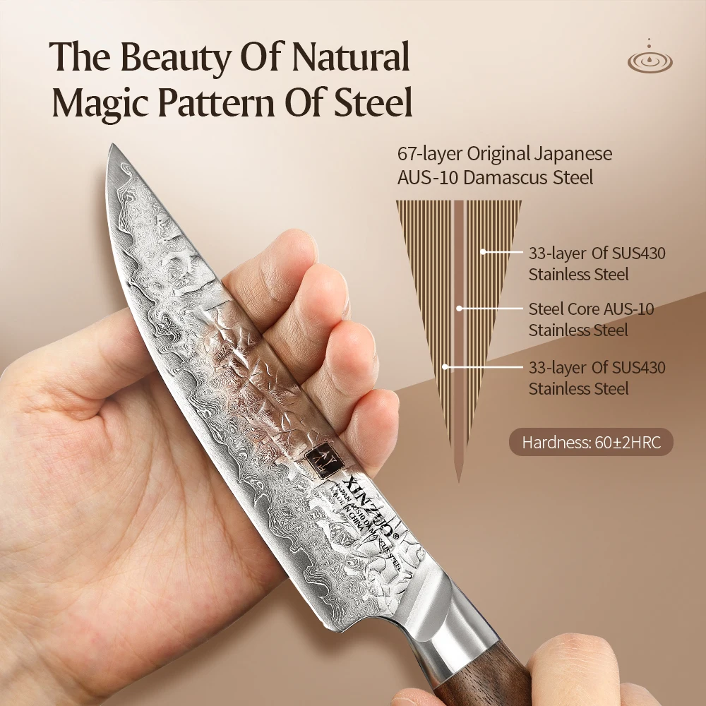 XINZUO 1/4PCS 5'' Steak Knife Set Japanese 67-layer AUS10 Damascus Steel Kitchen Knife with  Peeling Vegetables Kitchen Tools