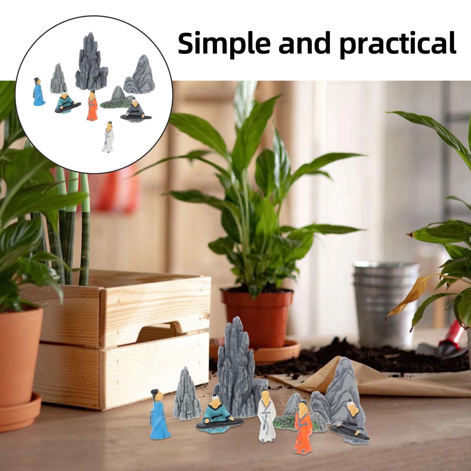 

9pcs Miniature Bonsai Resin Figures Ancient Chinese Poets Musicians Decor Fairy Garden Accessories Elder Sitting Statue
