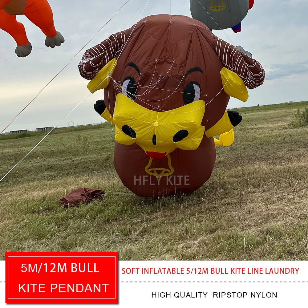 HFLY New Arrival Soft Inflatable 5m/12m Bull Kite Line Laundry for Adults High Quality Ripstop Nylon Cattle Show Kite Pendant